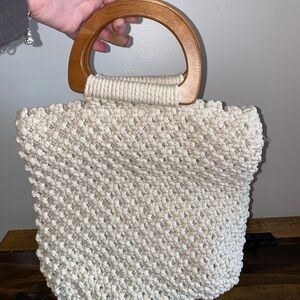 White Wood Handle Boho Bag NWT